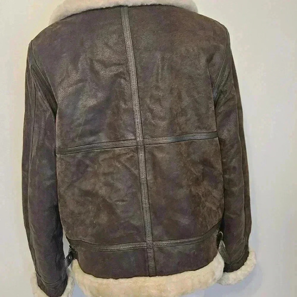 Vintage St. John's Bay Brown Leather Aviator Pilot Jacket with Sherpa Trim - Picture 9 of 16
